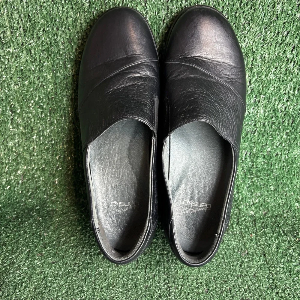 Dansko Julia Leather Slip On Comfort Elastic Wedge Clog Black Women Size 7.5-8